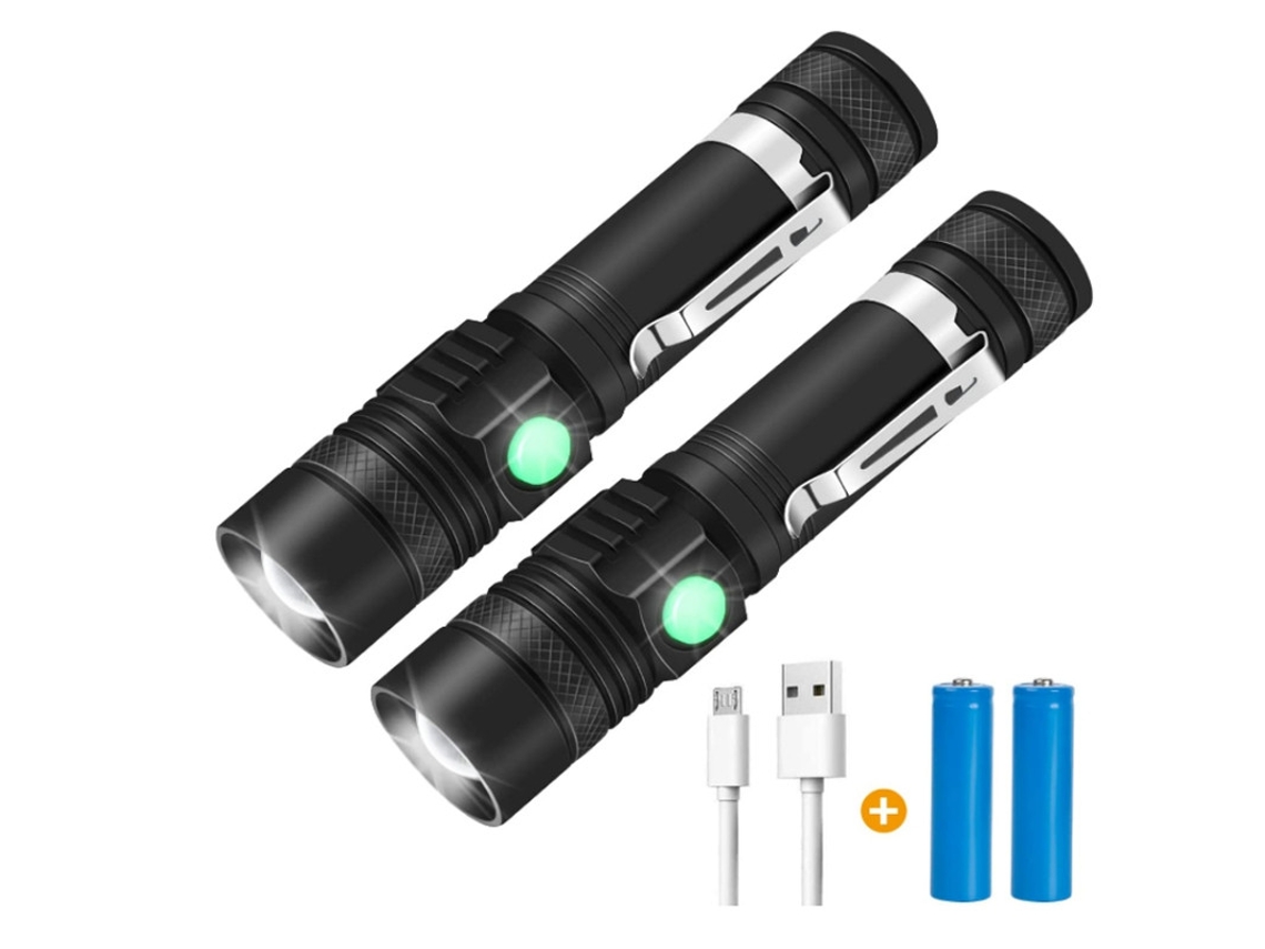 Linterna 2 unidades 1000lúmenes Recargable 4 modos Zoomable Ipx6 Negra Yizhood