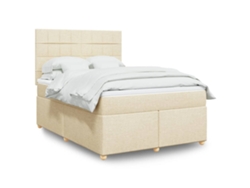 Cama Box Spring Con Colchón Tela Color Crema 160x200 Cm