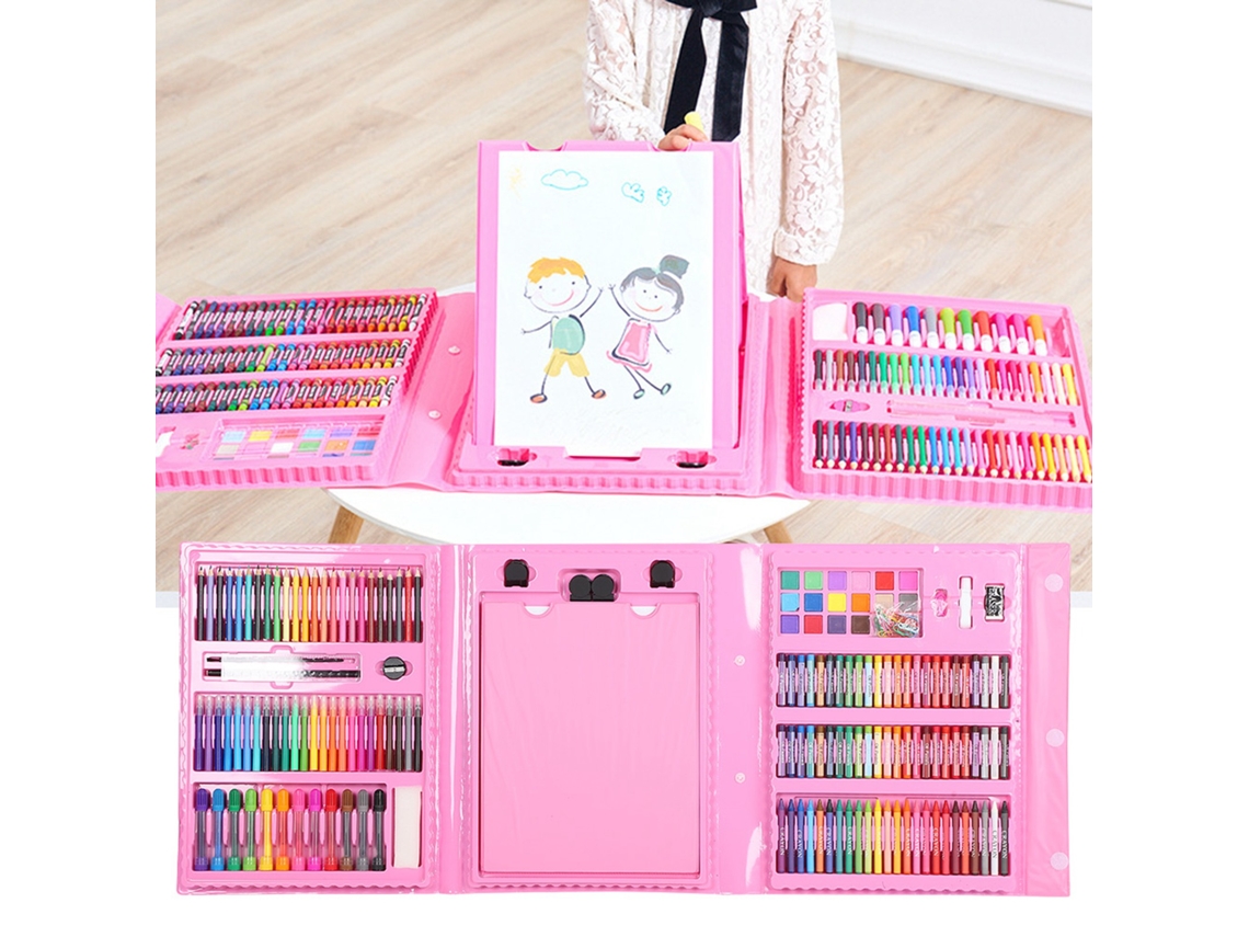Kit de arte infantil con lápices, bolígrafos y pinceles - Regalo rosa