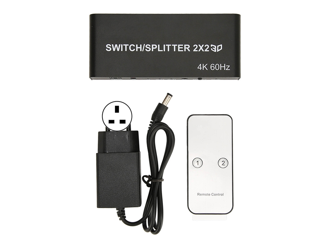 Conmutador Y Divisor De Interfaz Multimedia Hd 2 En 2 4k Para Pc, Proyector Y Tv. Enchufe Británico De 100-240 V.
