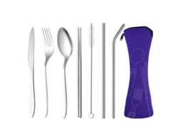 Juego de cubiertos portátiles de 7 piezas con estuche - Utensilios de viaje de acero inoxidable TRUYUETY