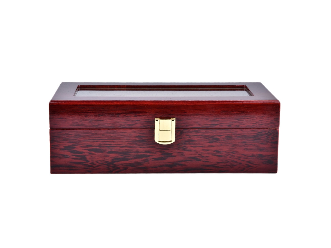 Caja de madera con 5 compartimentos para exhibir y guardar relojes.