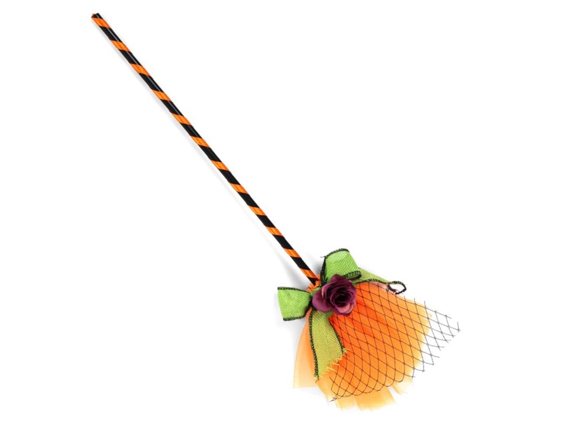 Escoba de Bruja naranja con tul de 40 cm