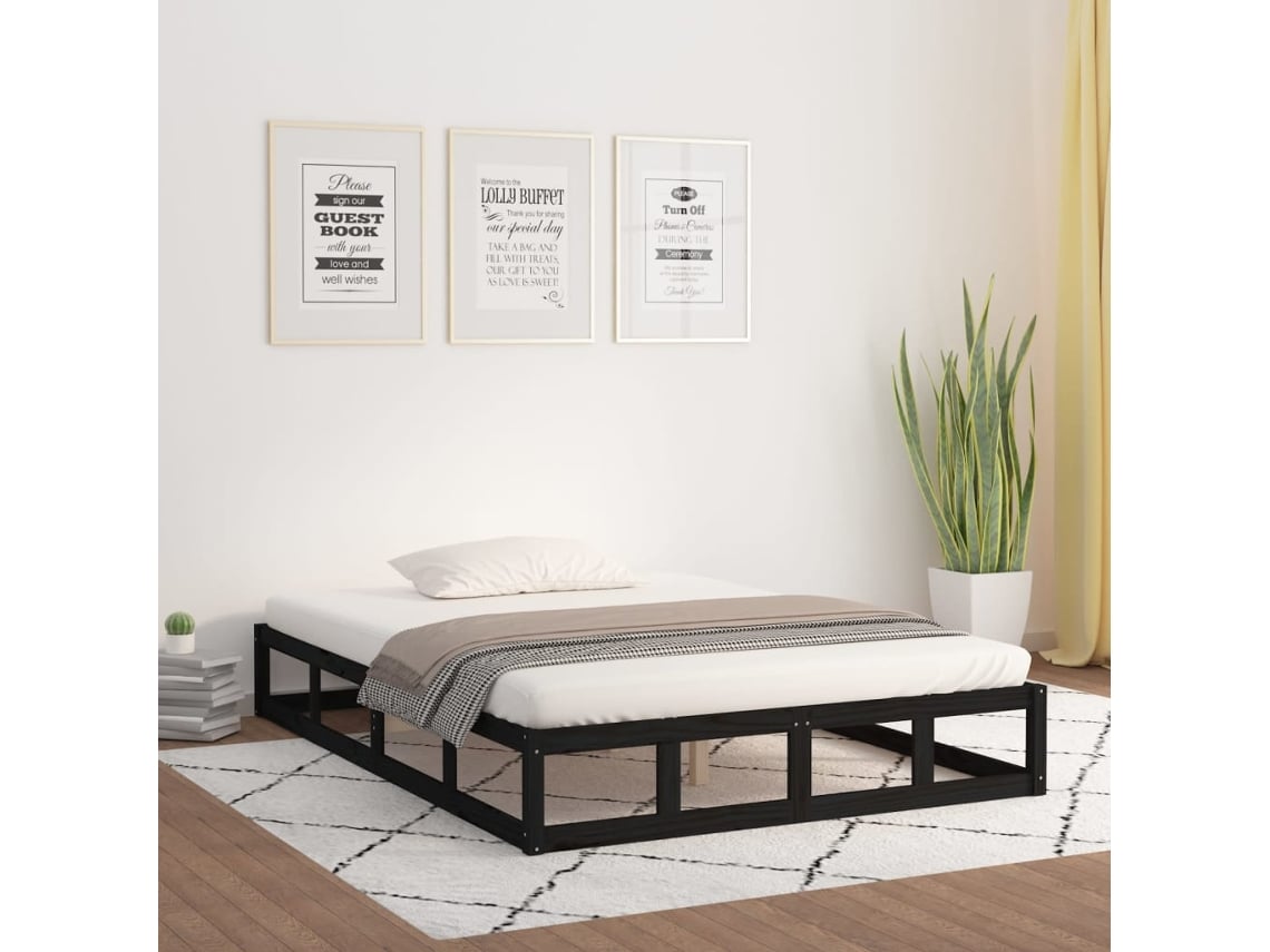 Estructura De Cama De Madera Maciza Negra 200x200 Cm
