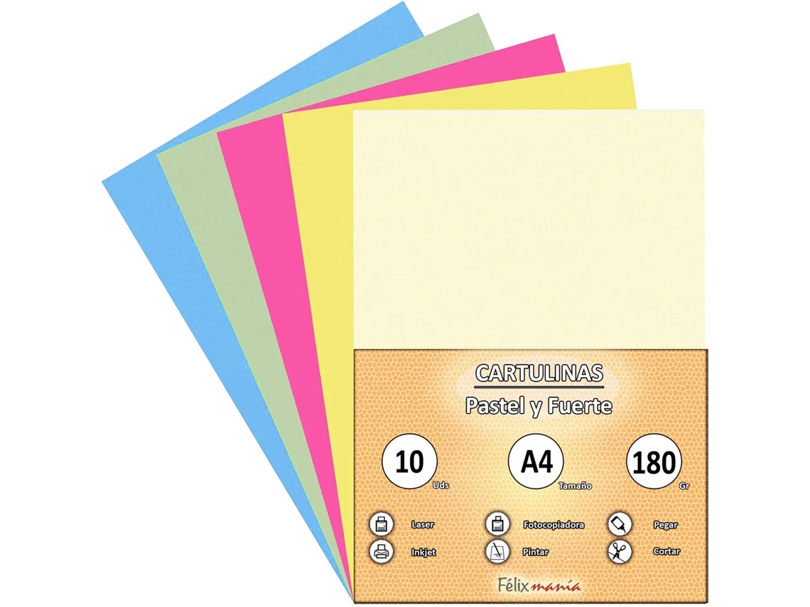 Cardboard 180Gr A4 Variedad Pastel + Fuertes 10 Hojas