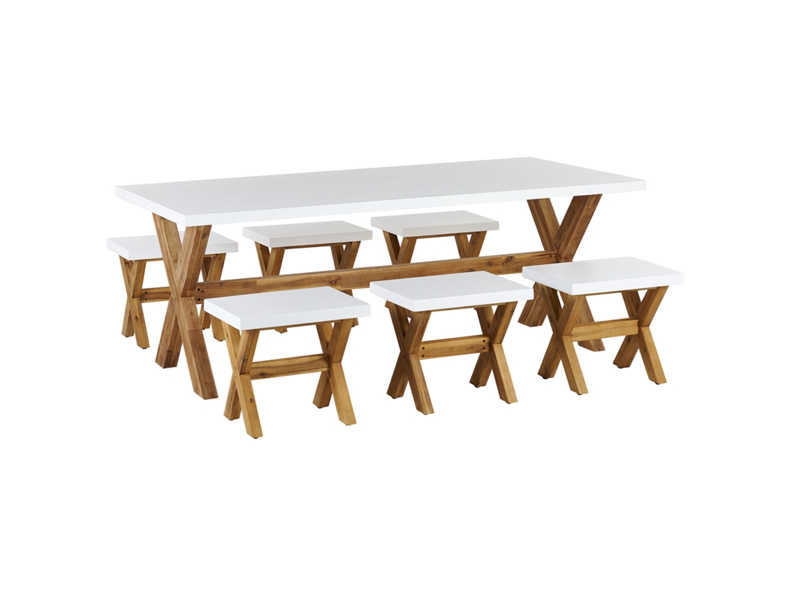 Conjunto de Comidas Con Mesa de Fibra de Cemento Y 6 Tambores Blancos de Olbia