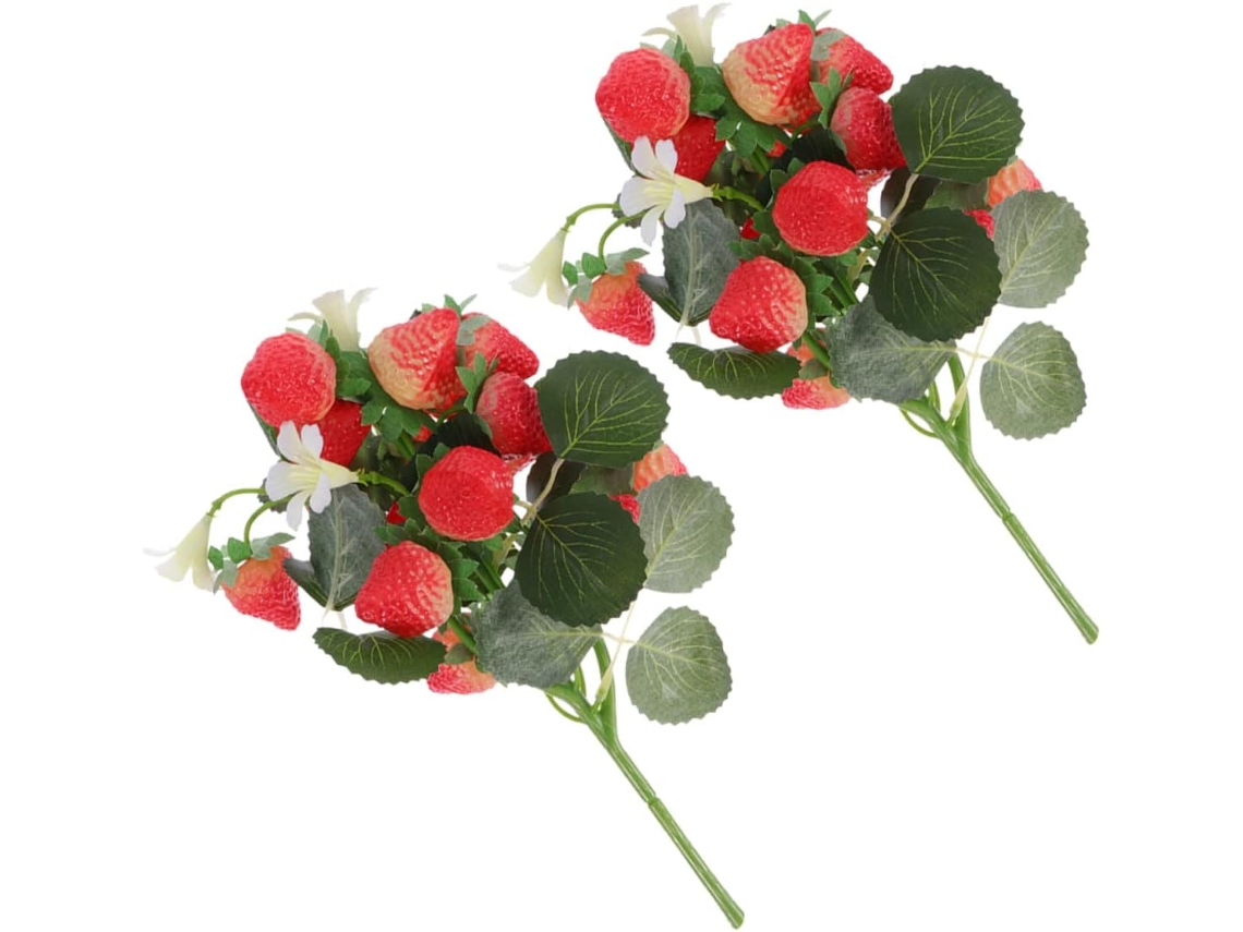 Ramo de fresas artificiales realista, rojo y amarillo, hecho de PVC sólido, adorno floral artificial