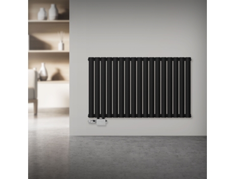 Radiador de panel Doble capa 600x1020 mm Negro mate kit de conexión con termostato LUXEBATH