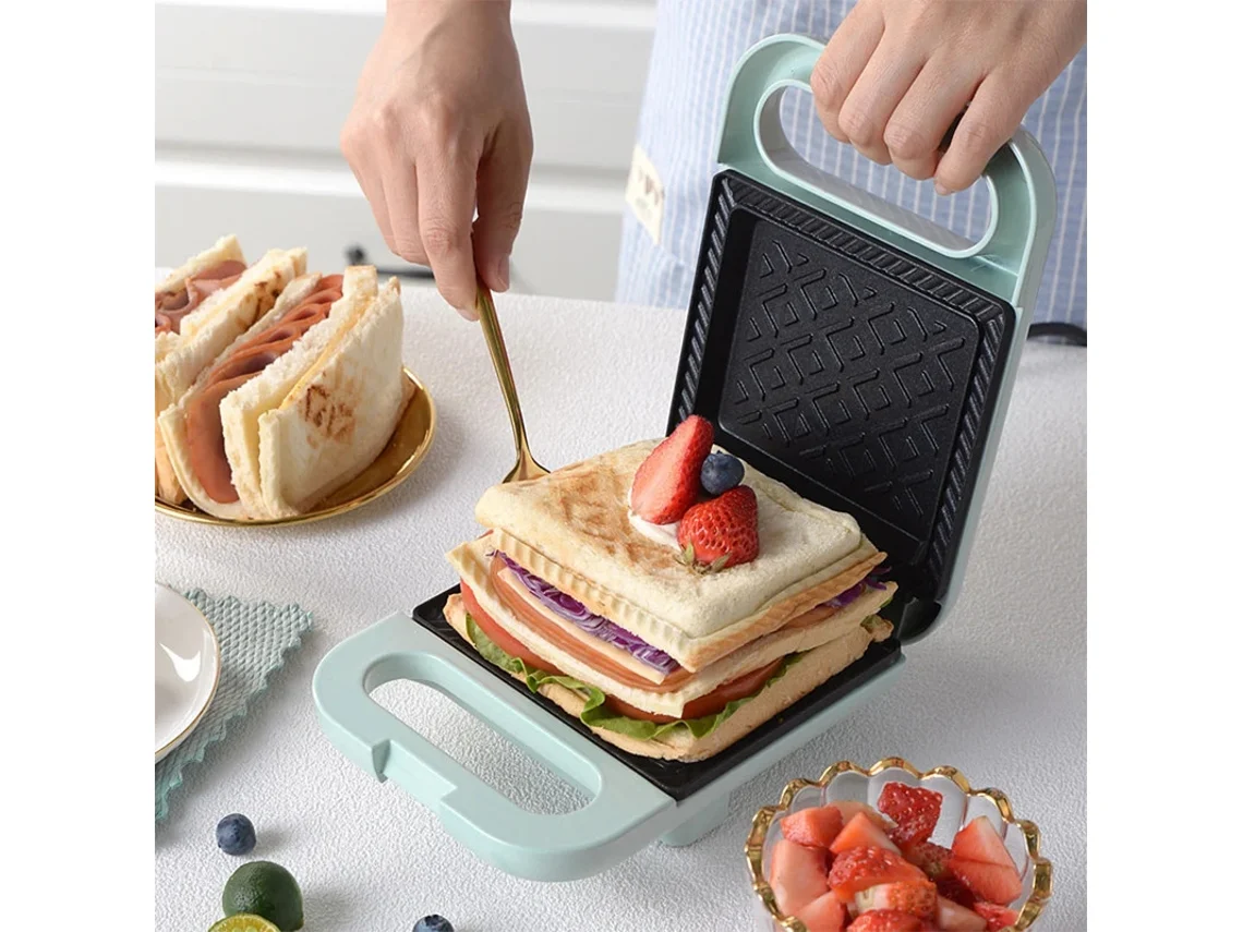 Prensa eléctrica para sándwiches y pan, antiadherente, tostadora doméstica, máquina portátil y ligera para preparar alimentos en la cocina. Trimtide