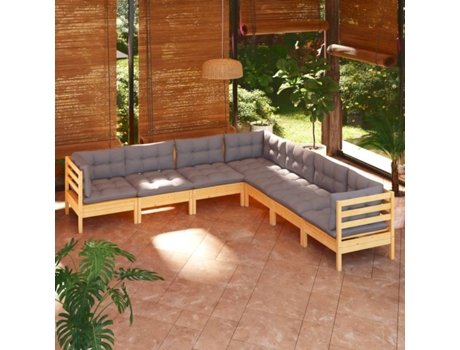 Conjunto 7 de muebles de jardín VIDAXL y cojines madera maciza pino
