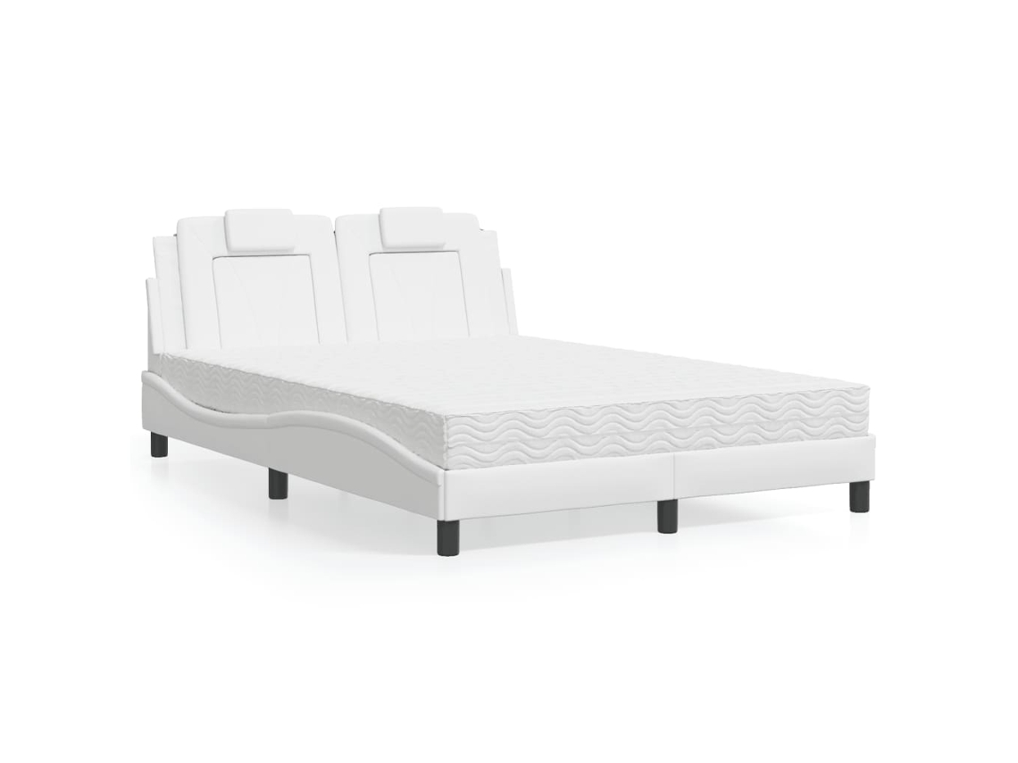 Cama Con Colchón Cuero Sintético Blanco 120x200 Cm