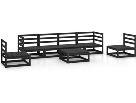 Conjunto 7 de muebles de jardín VIDAXL negro madera maciza de pino