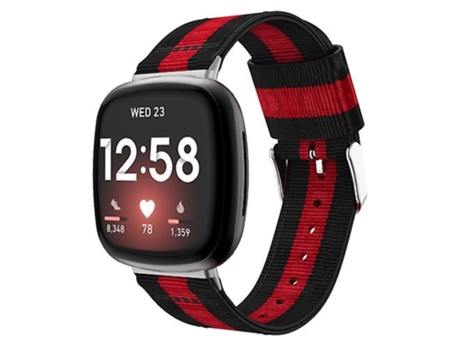 Correa De Reloj Inteligente Para Fitbit Versa 4 / Sense 2 Correa De Reloj De Nailon A Rayas Universal Negro Rojo Negro VENISYMLIS