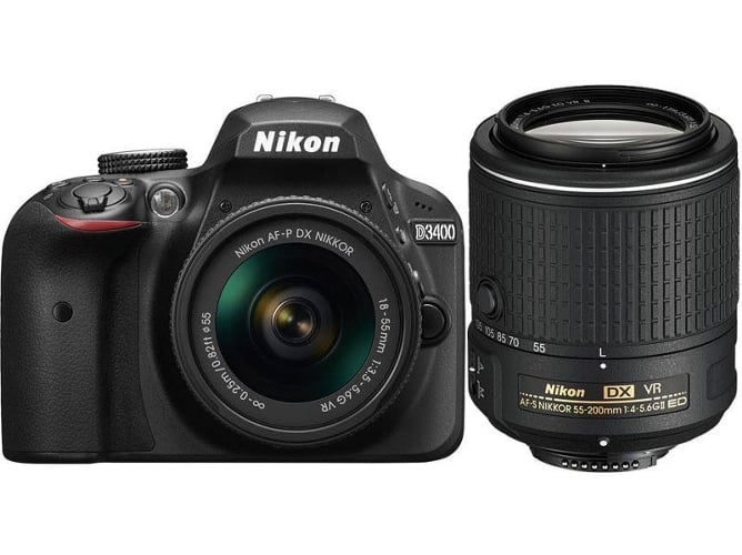 Kit Cámara Réflex NIKON D3400 AF-P 18-55 VR II55-200 (Negro)