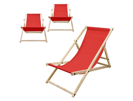 Juego de 3 Tumbonas Playa Madera de Pino Roja Plegable ECD GERMANY
