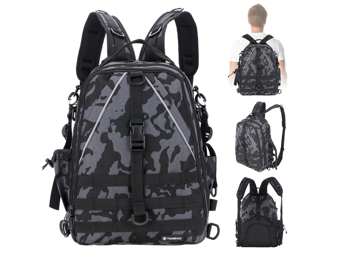 Omni-mochila De Pesca Tomshoo Con Soporte De Caña Mochila Bandolera Equipo De Pesca Camping Senderismo