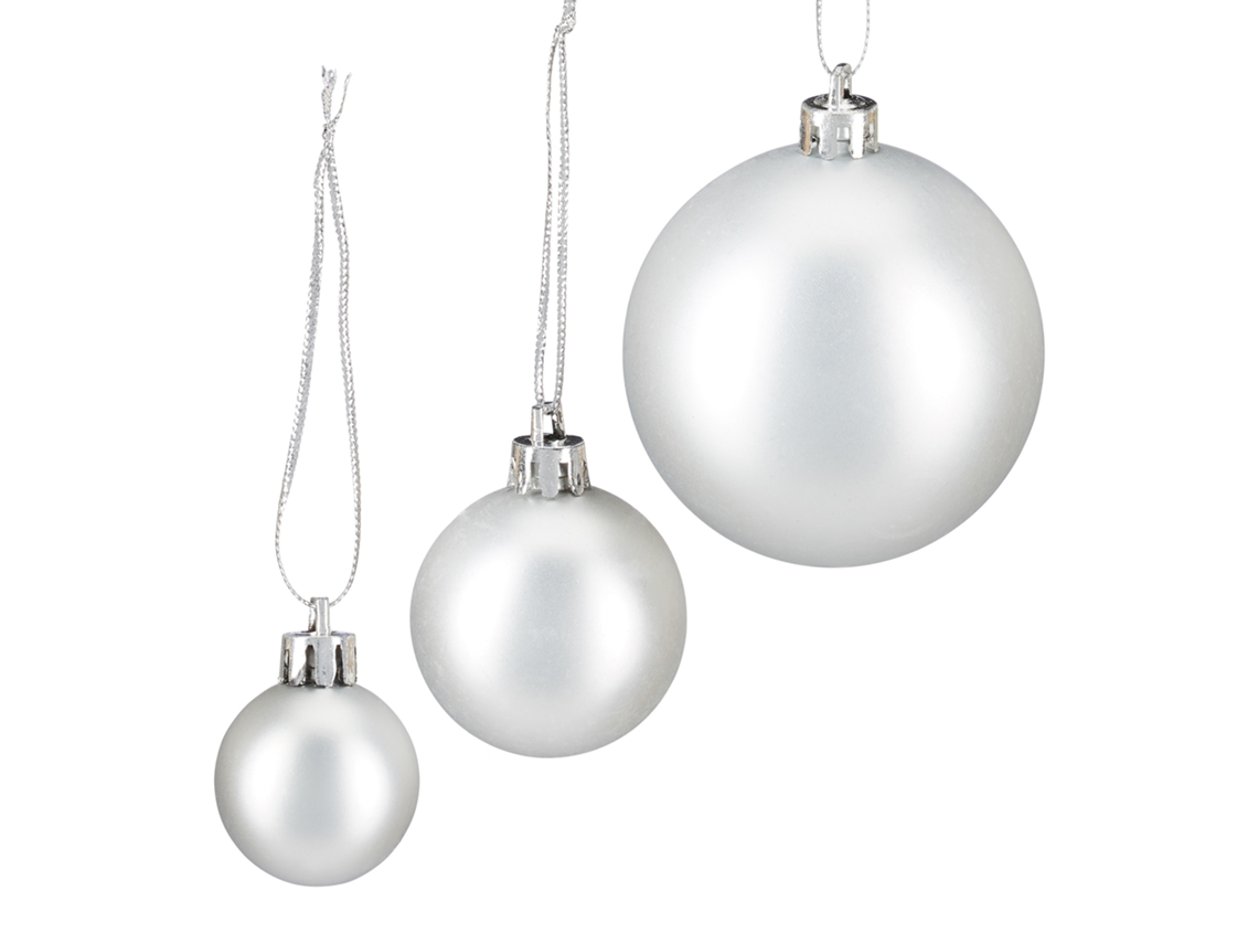 Relaxdays Set De 100 Bolas De Navidad, Decoración Navideña, Mate, Brillante, Árbol De Navidad, ∅ 3,4 6 Cm, Plateado