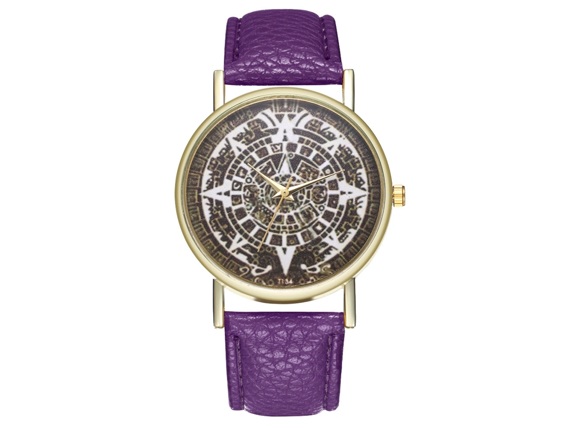 Reloj De Pulsera De Cuarzo Con Correa De Pu, Dial Redondo, Moda (morado)