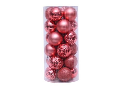 24 x 4 cm Adornos navideños Bolas de Navidad colgantes Kit de decoración para árboles de Navidad, rojo coral