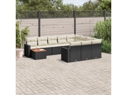 Conjunto de sofá de jardín de 11 piezas con cojines de mimbre sintético negro de DKD Home Decor