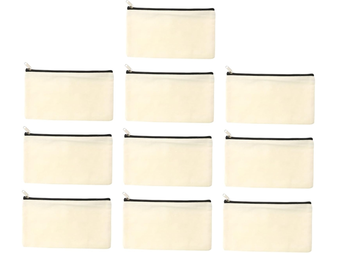 Nuobesty Juego De 10 Estuches De Lona En Blanco Para Lápices, Bolsas De Viaje Y Neceseres.