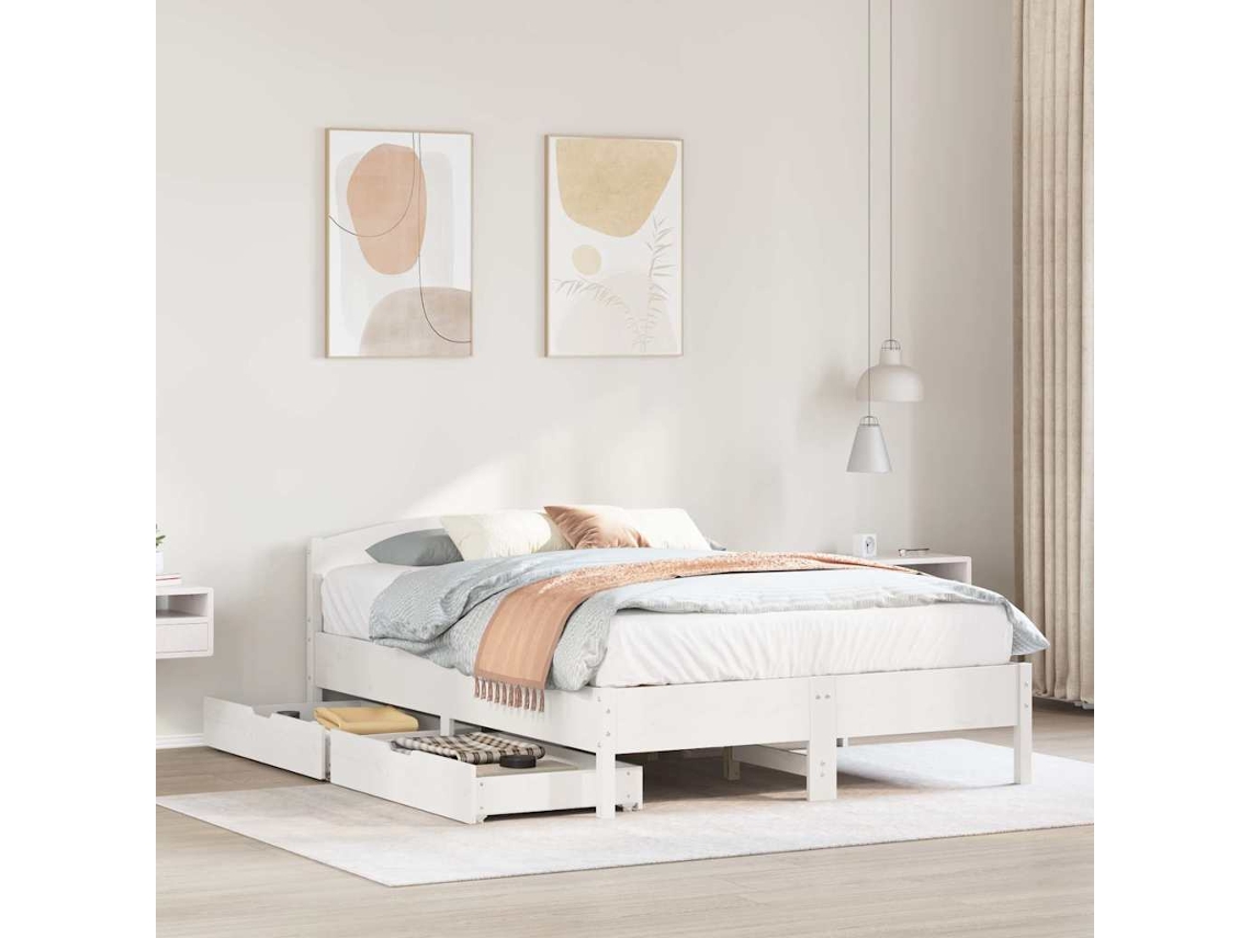 Estructura De Cama Sin Colchón Madera Maciza Blanca 120x190 Cm