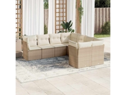 Conjunto de sofá de jardín con cojines, mimbre beige PE Dkd Home Decor