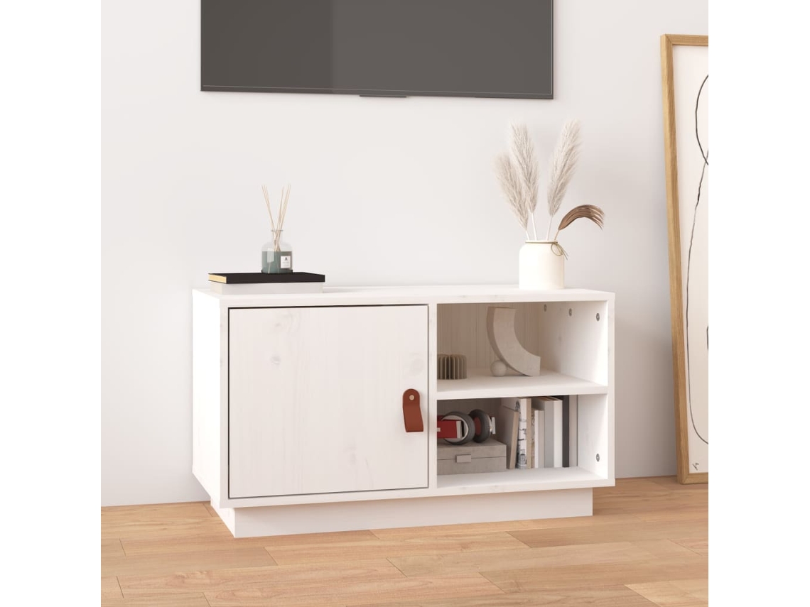 Mueble de Armario Tv 70X34X40 Cm Madera de Pino Maciza Blanco