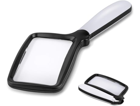 Lupa de mano plegable con luz, lupa de lectura rectangular grande 3X con LED regulable para personas mayores con degeneración macular,