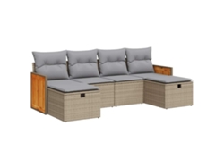 Conjunto 6 De Sofá De Jardín VIDAXL Beige Poli Ratán(55 x 55 x 37 cm)