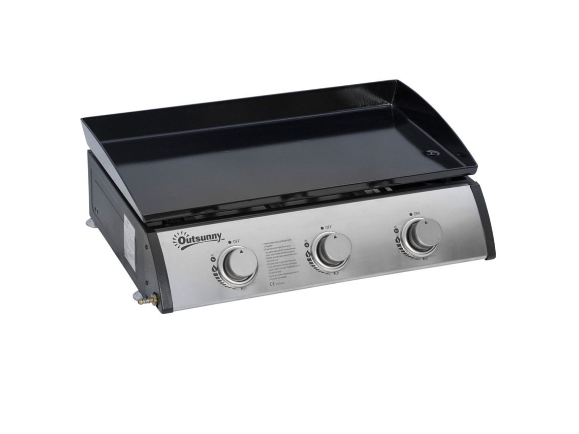 Plancha Gas Inox 3 Quemadores 9kw Antiadherente 61x35,5cm
