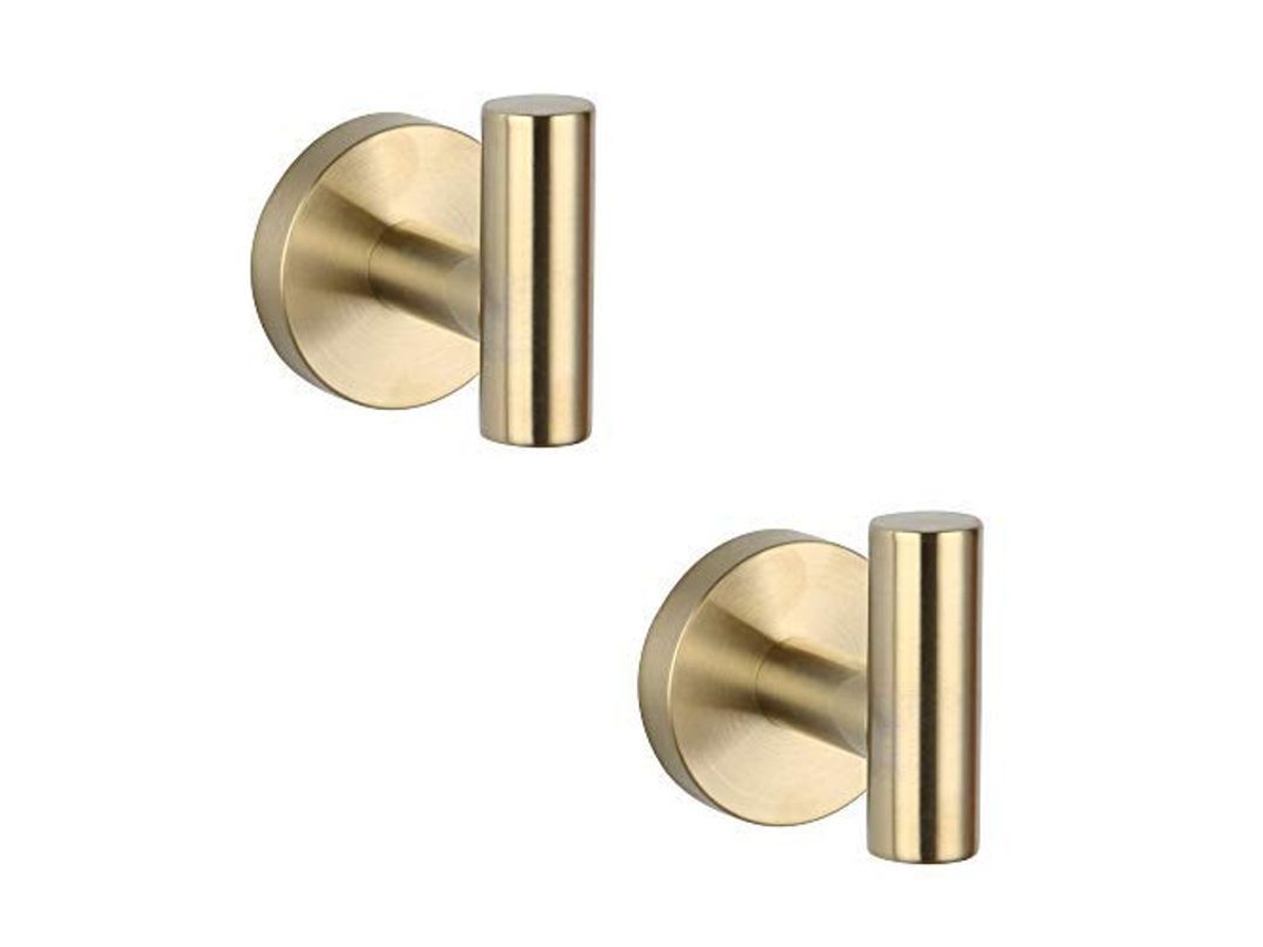 Ganchos de baño Linjou 2026 de acero inoxidable 304, acabado dorado mate para montaje en pared, paquete de 2