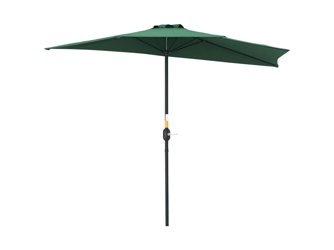 VPMKP - Sombrilla Outsunny Half Parasol Ø2,7 m balcón, 5 varillas metálicas, poliéster verde