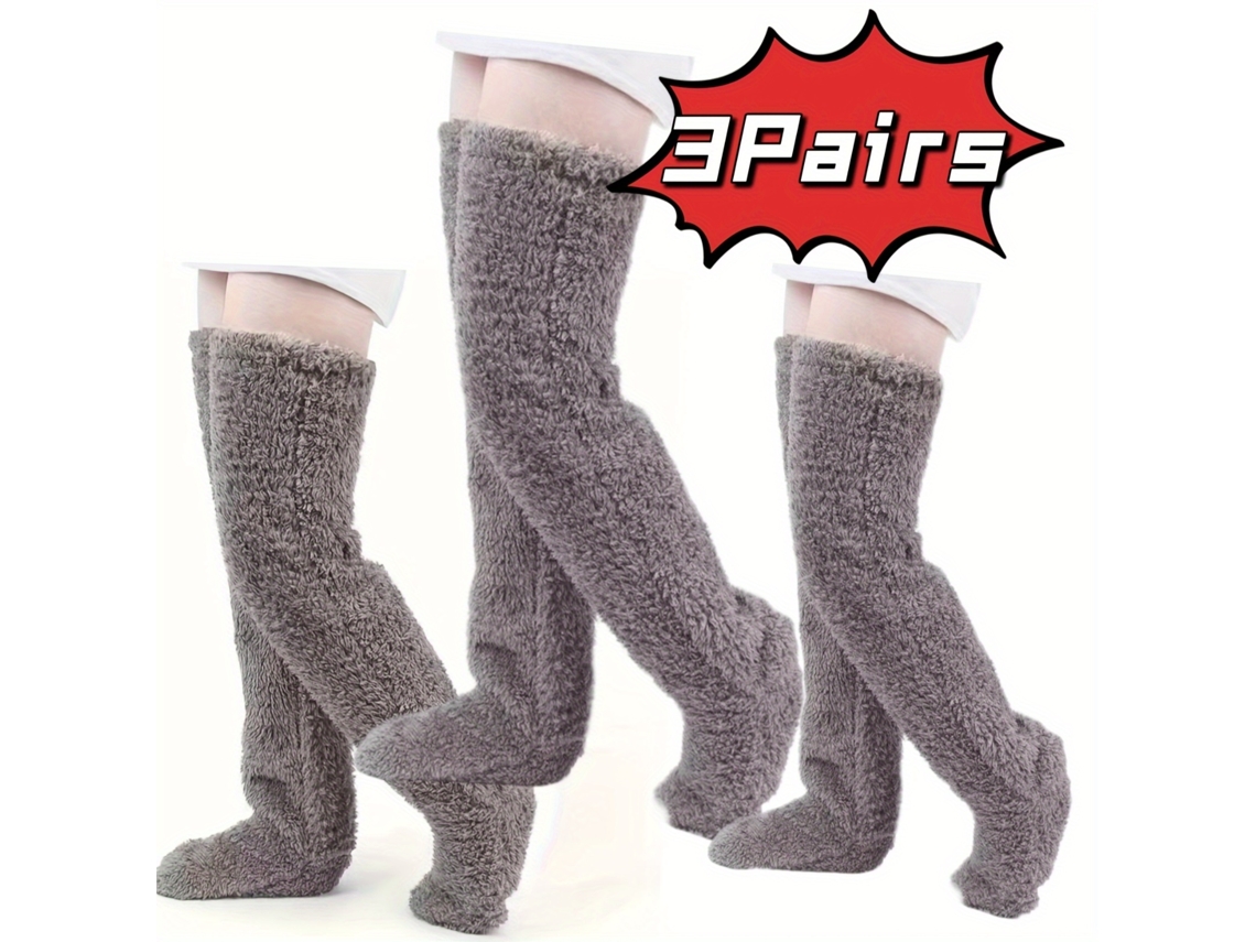 3 Pares De Calcetines Por Encima De La Rodilla, Calcetines Altos Cálidos De Invierno, Calentadores De Piernas Cálidos (gris) Cuich