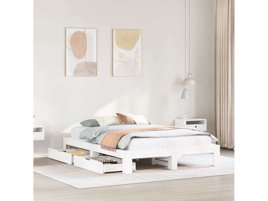 Estructura De Cama Sin Colchón Madera De Pino Blanca 150x200 Cm
