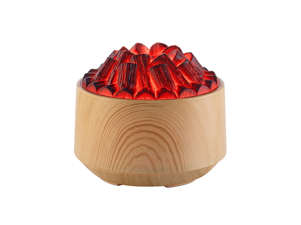 (madera Clara) Humidificador Usb De Leña Con Difusor De Aceites Esenciales, Que Presenta Un Diseño De Fuego De Carbón Y Volcán De Lava.