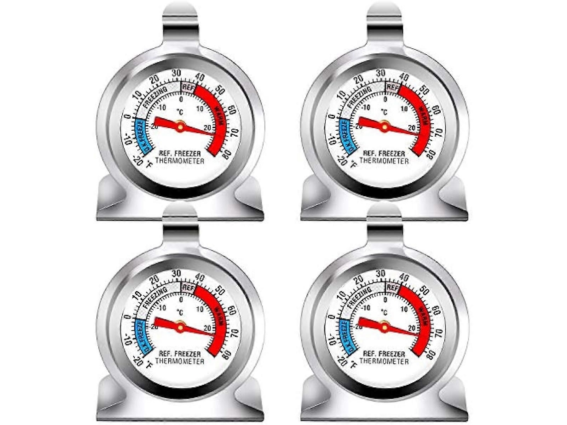 Paquete de 4 termómetros para refrigerador Ruisita Serie Clásica con esfera de temperatura grande y gancho para colgar GOKOCO