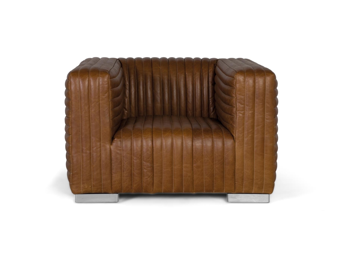 Fauteuil de cuero Rembourré en forma cúbica y patas de acero de Giner Y Colomer