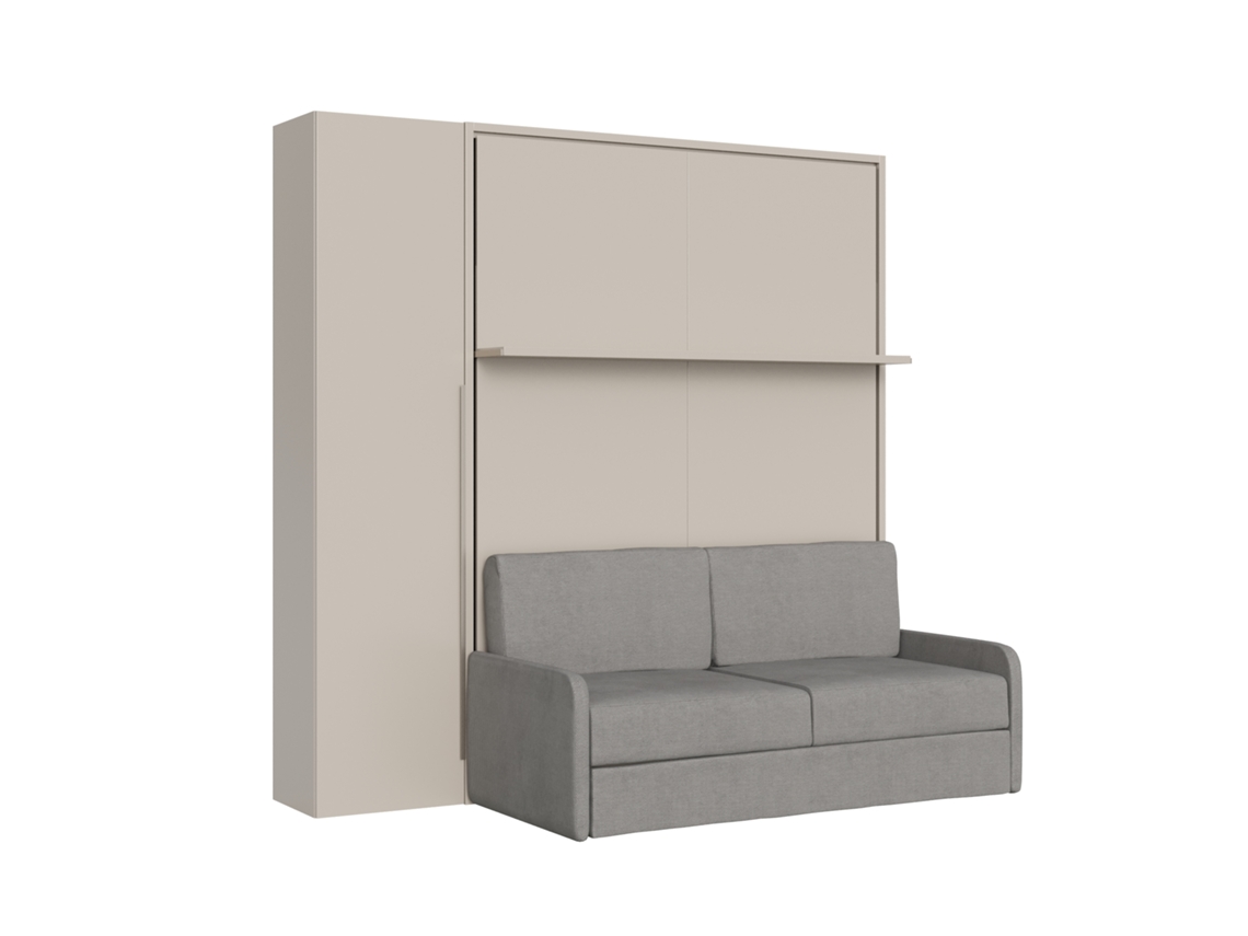 Cama Doble Abatible Vertical Versia Sofà 160 Con Sofá, Estante Y Armario 1 Puerta Izquierda Clay