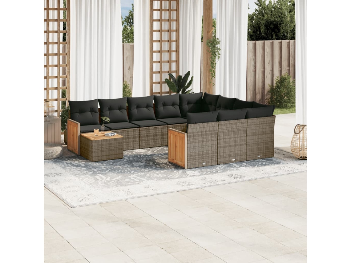 Conjunto de sofá de jardín de 11 piezas con cojines, ratán gris, DKD Home Decor