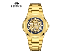 Reloj Mecánico Luminoso De Doble Cara Con Esqueleto Para Hombre (dorado Y Azul)