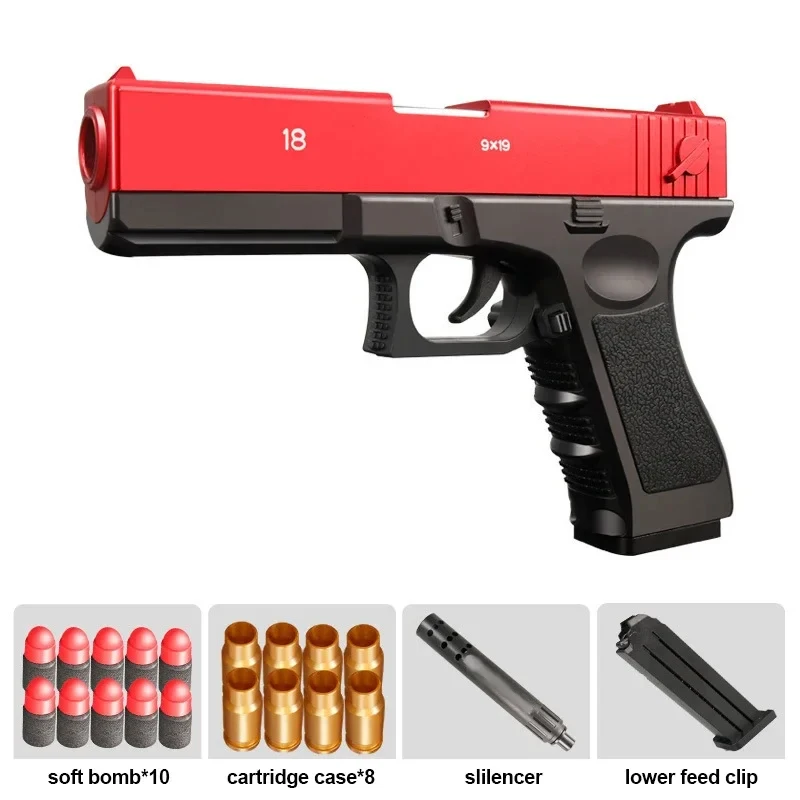 Pistola de juguete de pelota blanda, ideal para jugar al aire libre para niños y niñas. MDUG (roja)