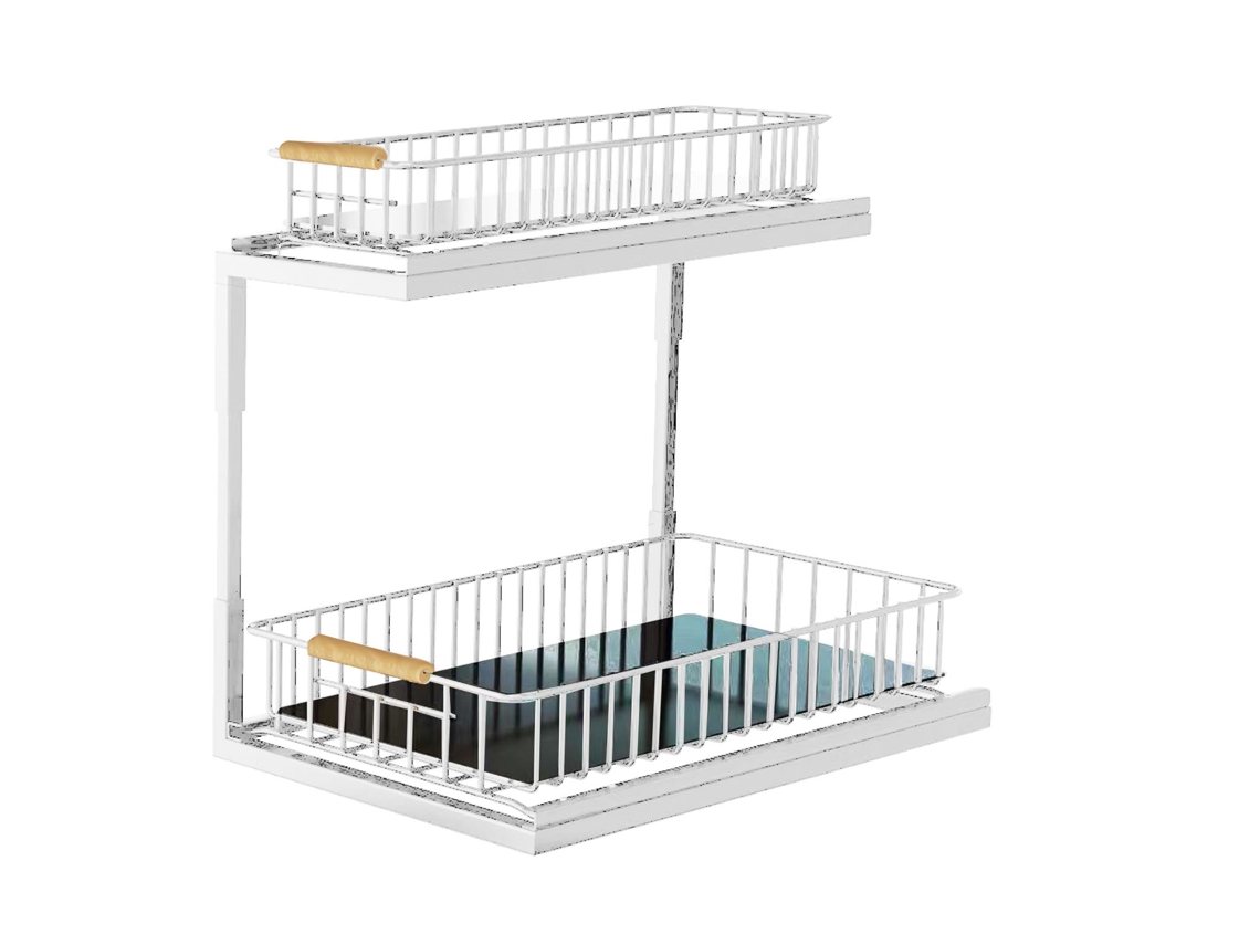 Estante Deslizante De 2 Niveles Para Debajo Del Fregadero, Cocina, Baño, Armario, Acero Al Carbono.