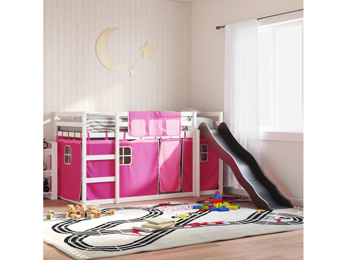 Litera Con Tobogán Y Cortinas Rosa 90x190 Cm