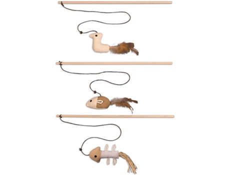 Juguete para gatos de primera calidad | barra de juguete robusta natural con ratón | Juego de 3 animales de peluche para actividades de gatos | jug...
