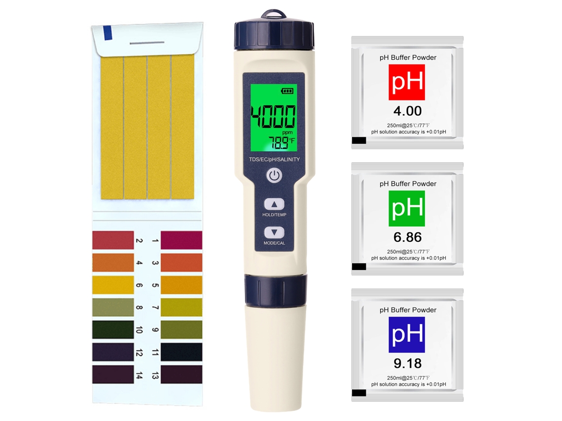 Medidor Digital Profesional De Calidad Del Agua 5 En 1 (ph/ec/tds/salinidad/temperatura) De Alta Precisión