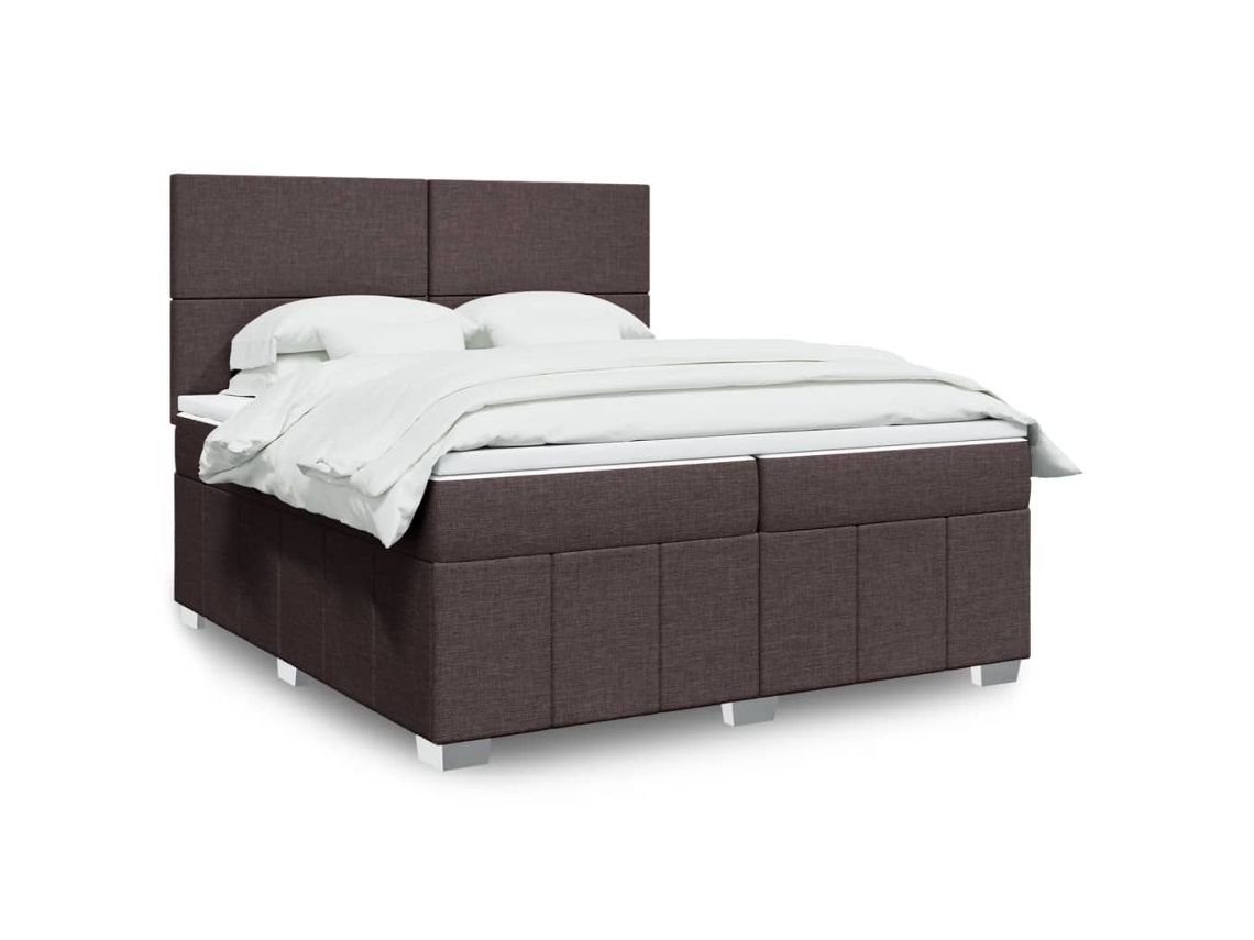 Cama Box Spring Con Colchón Tela Marrón Oscuro 200x200 Cm