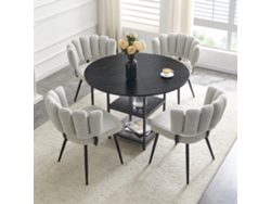 Juego De Mesa Redonda (107 Cm), 2 Niveles, 4 Sillas, Gris Claro, Estampado Floral Texturizado.
