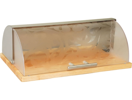 Panera de Mesa para Guardar Pan, MAESTRO Acero Inoxidable, Madera y Acrílico Transparente