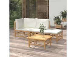 Conjunto de jardín de bambú de 2 piezas con cojines en blanco crema, Dkd Home Decor